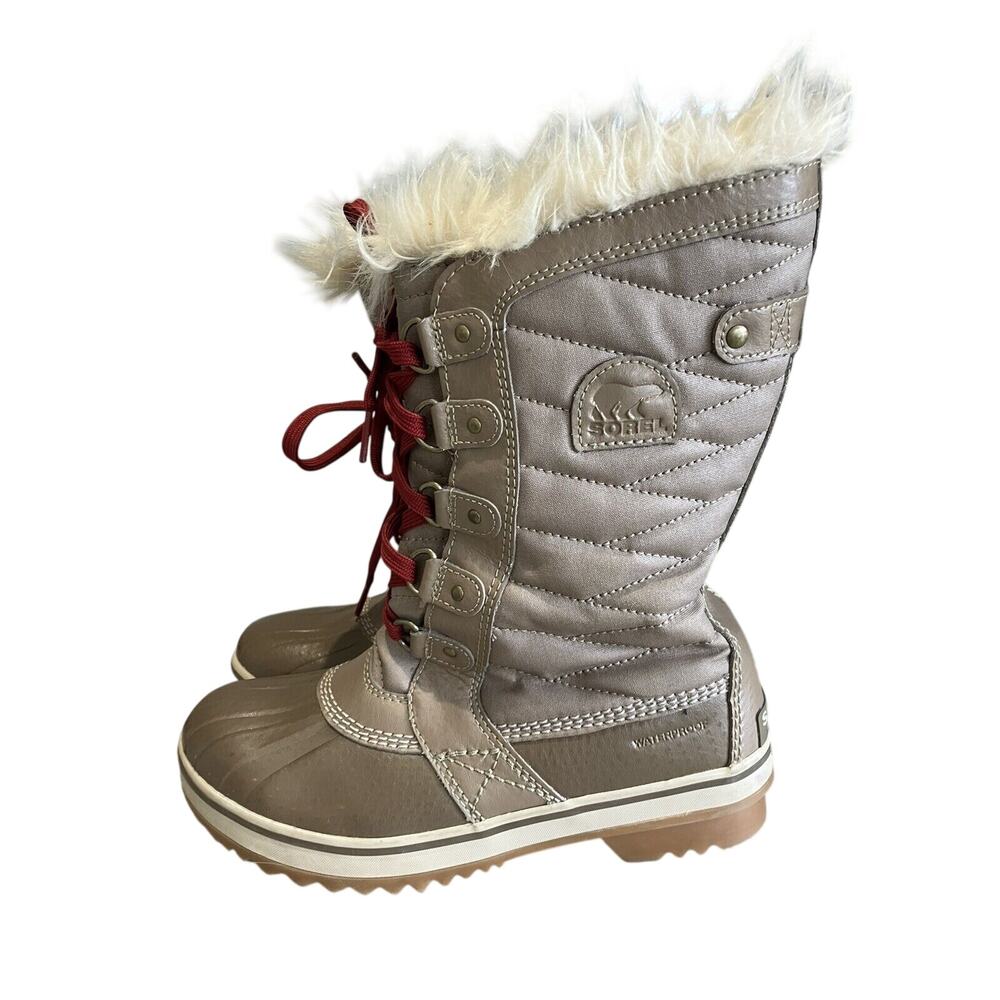 Sorel Tofino II Boots Women’s 6 Taupe Waterproof Winter Faux Fur Cuff